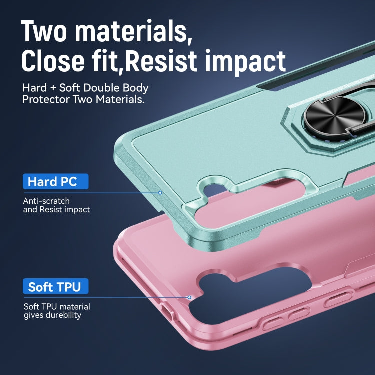 For Samsung Galaxy S24 5G Pioneer Armor Heavy Duty PC + TPU Phone Case with Holder(Green+Pink)