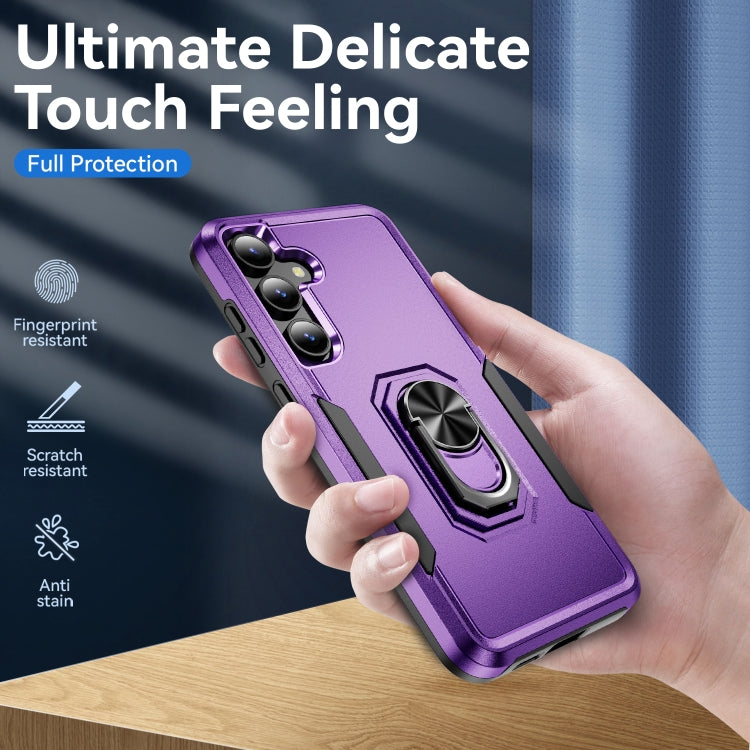 For Samsung Galaxy S24 5G Pioneer Armor Heavy Duty PC + TPU Phone Case with Holder(Purple+Black)