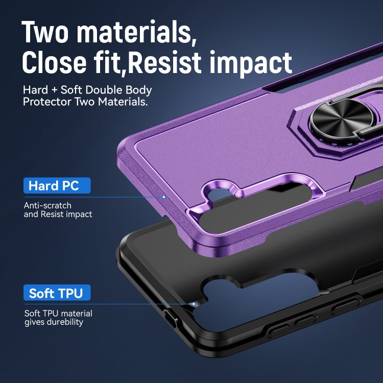 For Samsung Galaxy S24 5G Pioneer Armor Heavy Duty PC + TPU Phone Case with Holder(Purple+Black)
