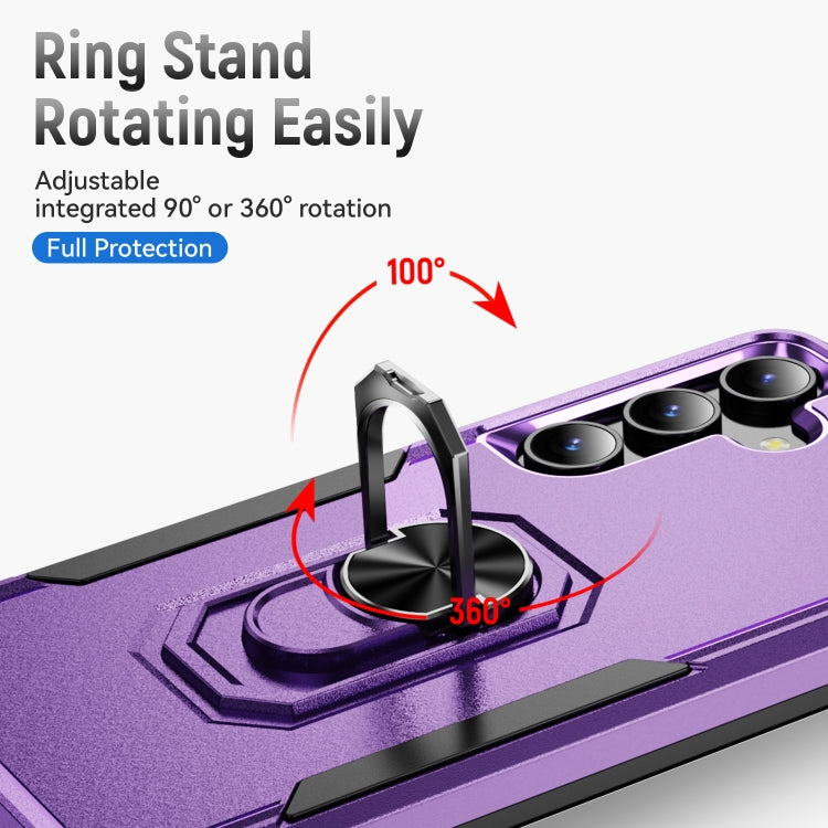 For Samsung Galaxy S24 5G Pioneer Armor Heavy Duty PC + TPU Phone Case with Holder(Purple+Black)