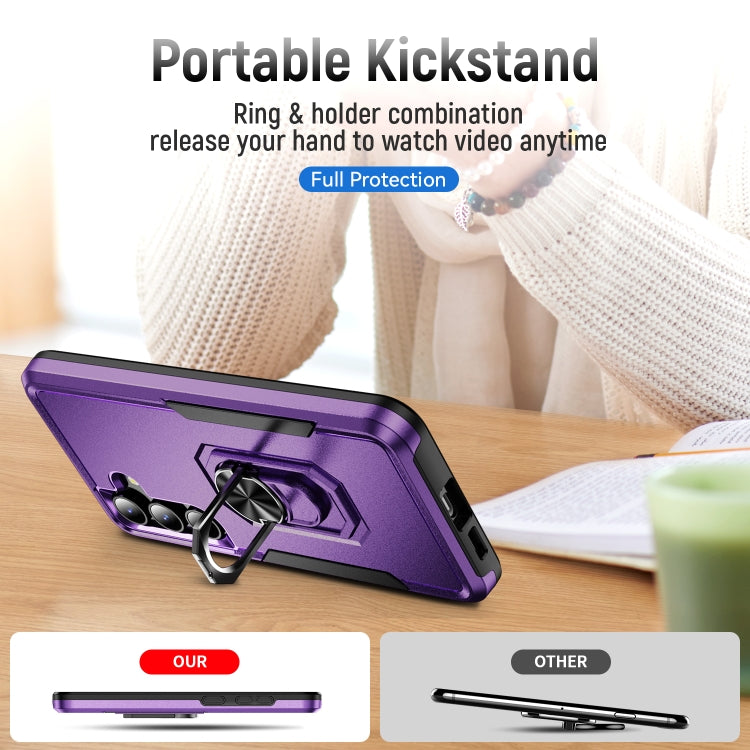 For Samsung Galaxy S24 5G Pioneer Armor Heavy Duty PC + TPU Phone Case with Holder(Purple+Black)