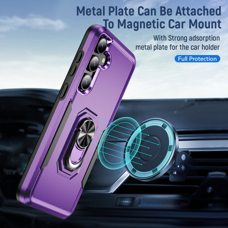For Samsung Galaxy S24 5G Pioneer Armor Heavy Duty PC + TPU Phone Case with Holder(Purple+Black)