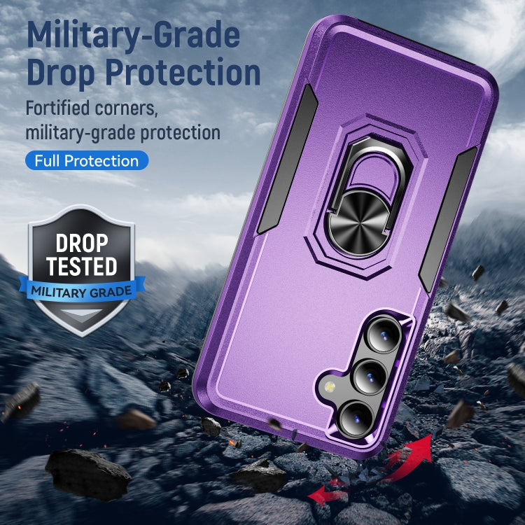 For Samsung Galaxy S24 5G Pioneer Armor Heavy Duty PC + TPU Phone Case with Holder(Purple+Black)