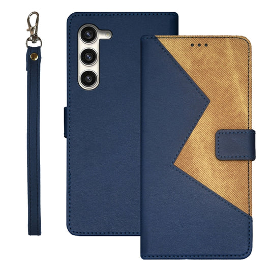 For Samsung Galaxy S24 5G idewei Two-color Splicing Leather Phone Case(Blue)