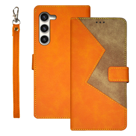For Samsung Galaxy S24 5G idewei Two-color Splicing Leather Phone Case(Orange)