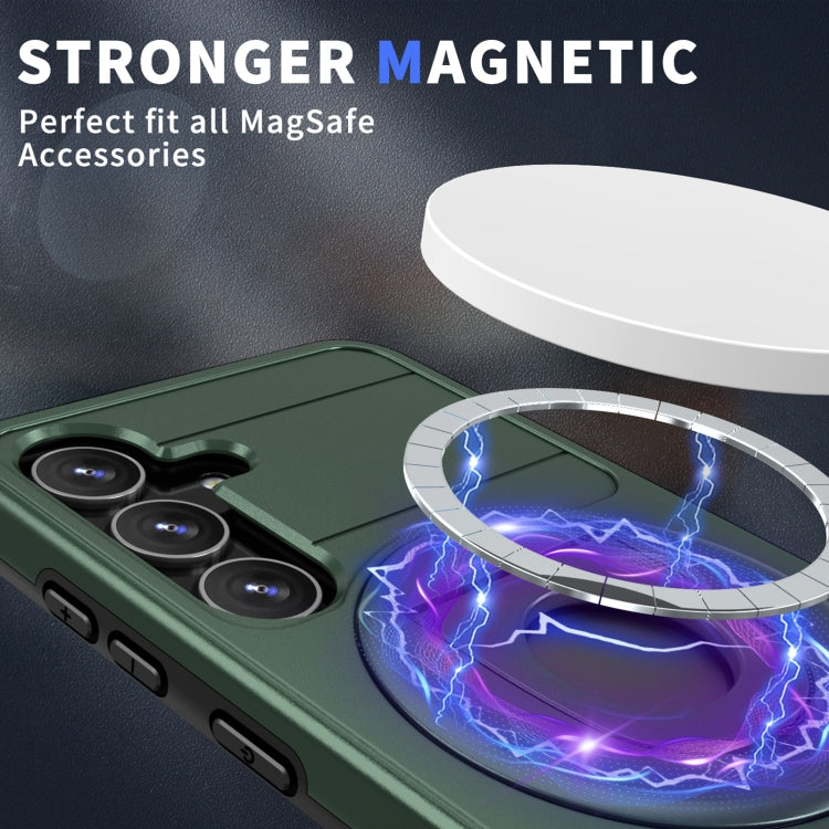 For Samsung Galaxy S24 5G MagSafe Ring Holder Armor Phone Case(Deep Green)