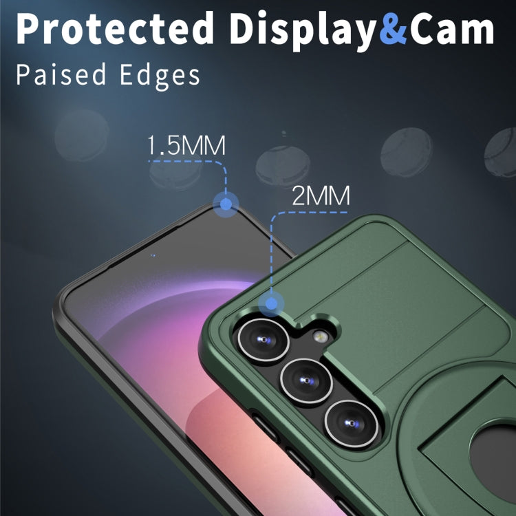For Samsung Galaxy S24 5G MagSafe Ring Holder Armor Phone Case(Deep Green)
