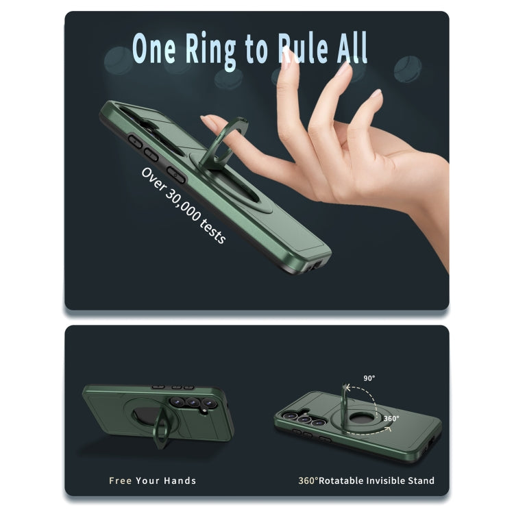 For Samsung Galaxy S24 5G MagSafe Ring Holder Armor Phone Case(Deep Green)