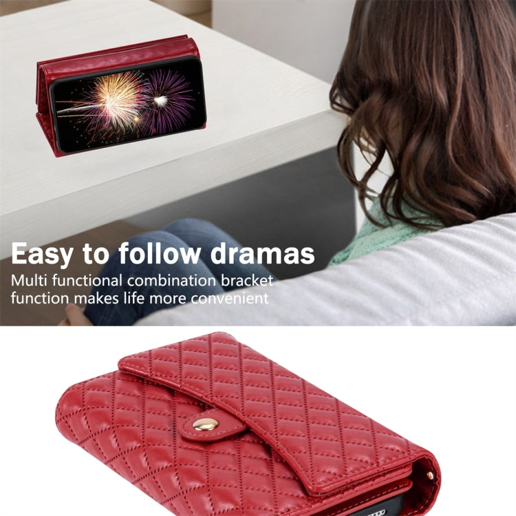 For Samsung Galaxy S24 5G Zipper Multi-Card Wallet Rhombic Leather Phone Case(Red)
