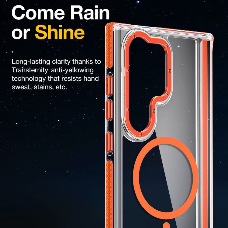 For Samsung Galaxy S24 5G Dual-Color Clear Acrylic Hybrid TPU MagSafe Phone Case(Orange)