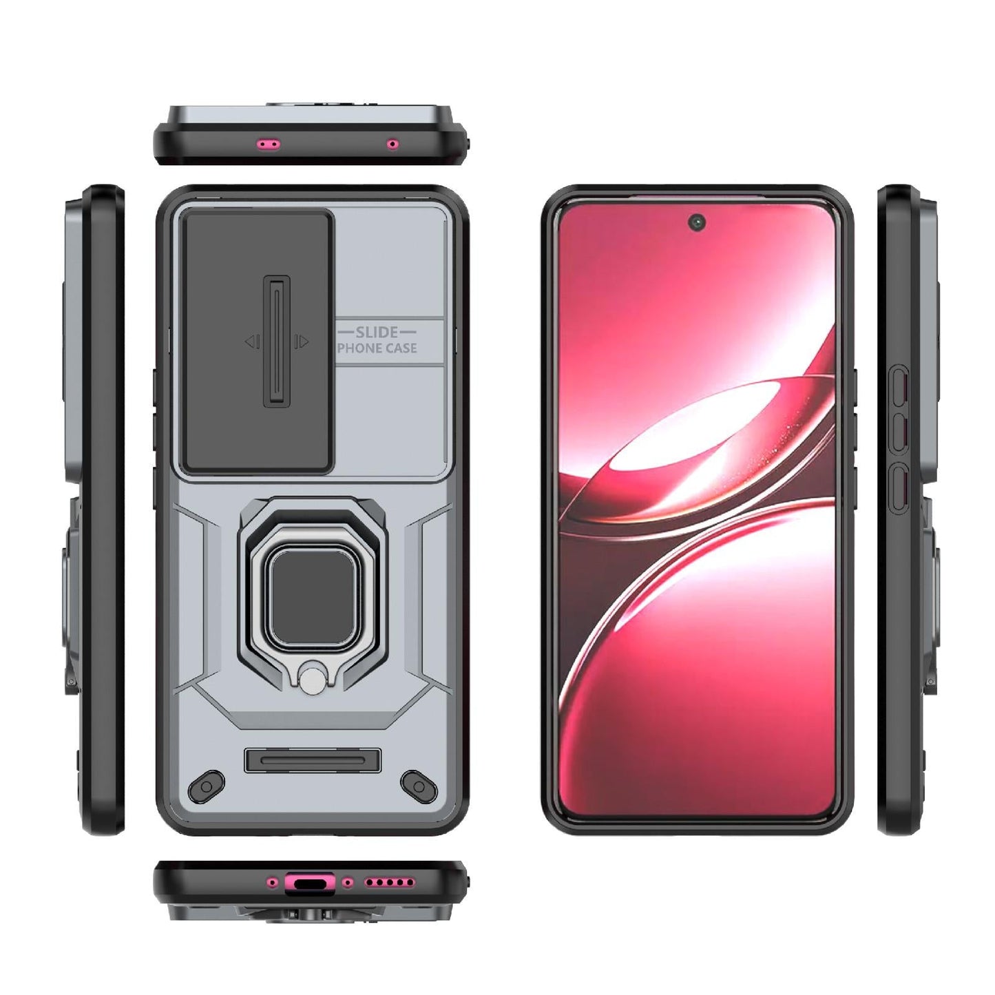 For vivo V50 5G Global Sliding Camshield TPU + PC Shockproof Phone Case with Holder(Grey)