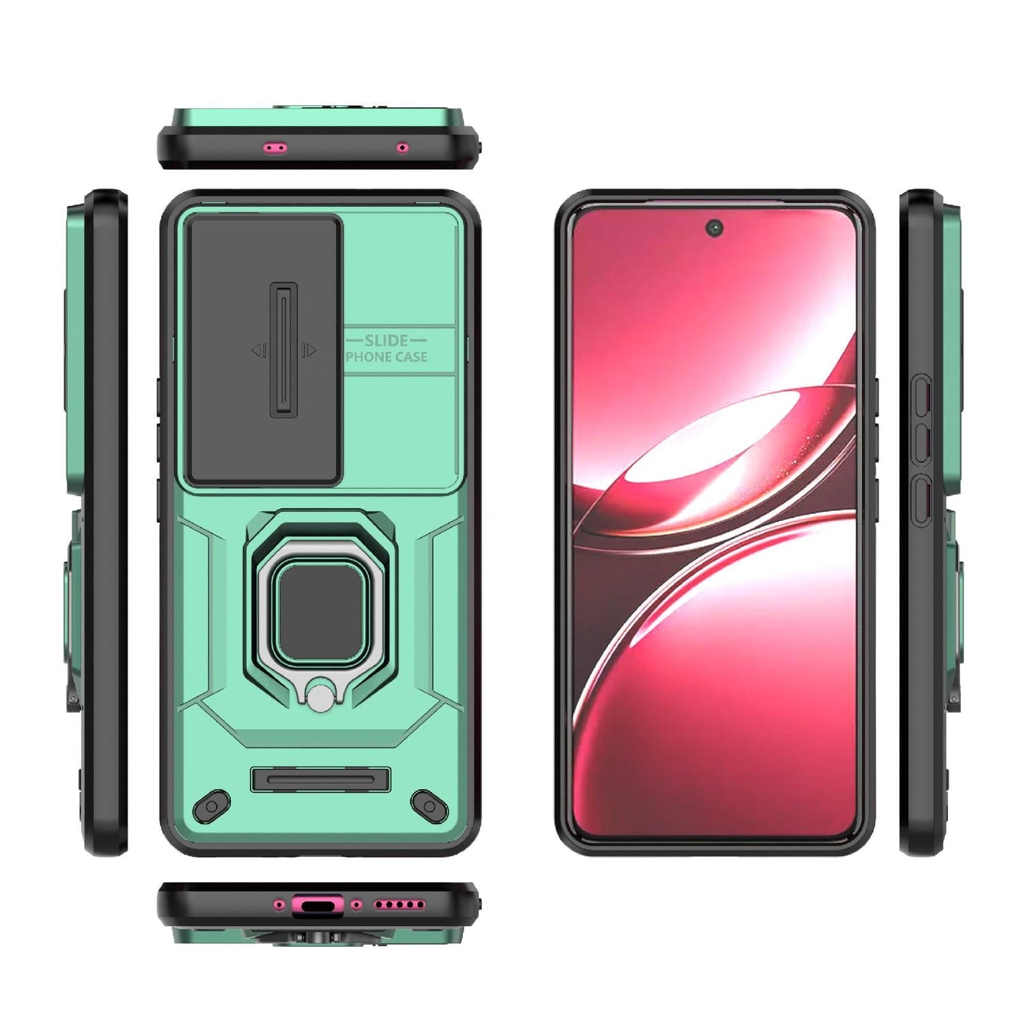 For vivo V50 5G Global Sliding Camshield TPU + PC Shockproof Phone Case with Holder(Green)
