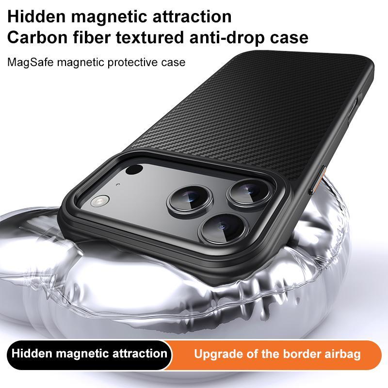 Compatible with iPhone 18 Pro Max Kevlar Fiber Texture Shockproof Magnetic Phone Case - Black