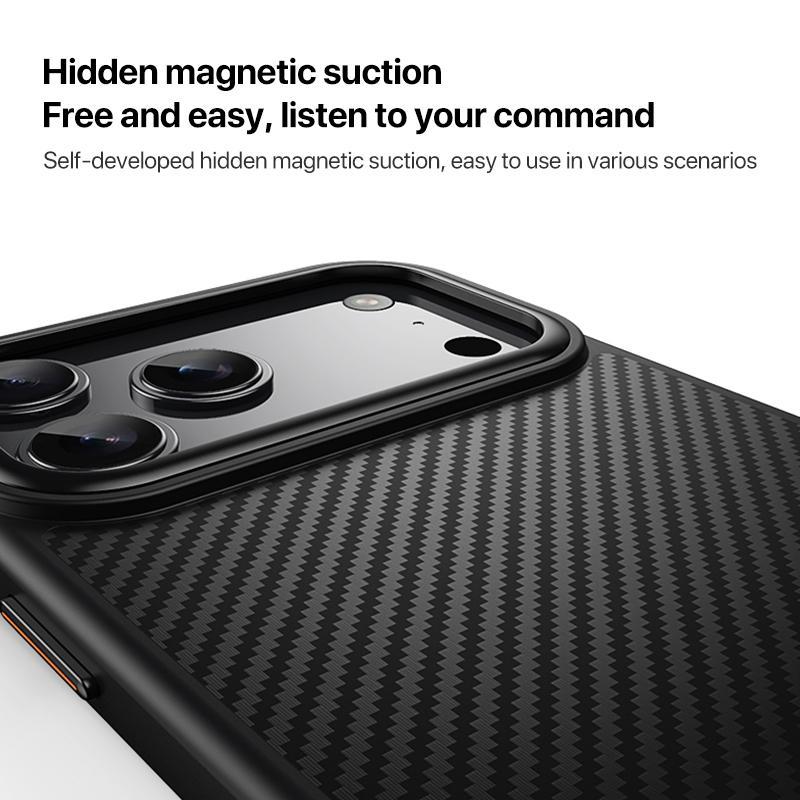 Compatible with iPhone 18 Pro Max Kevlar Fiber Texture Shockproof Magnetic Phone Case - Black