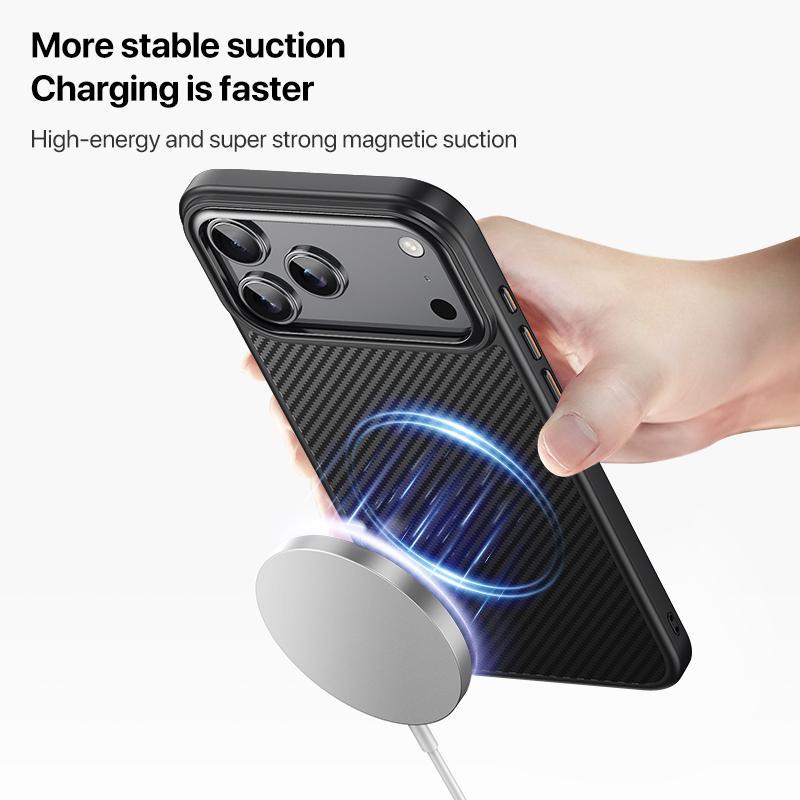 Compatible with iPhone 18 Pro Max Kevlar Fiber Texture Shockproof Magnetic Phone Case - Black