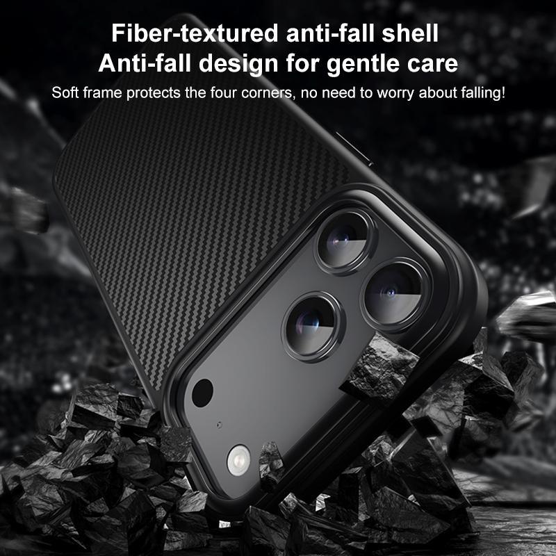 Compatible with iPhone 18 Pro Max Kevlar Fiber Texture Shockproof Magnetic Phone Case - Black
