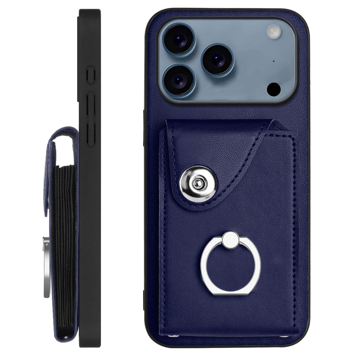 Compatible with iPhone 18 Pro Max & 17 Pro Max Organ Card Bag Ring Holder Phone Case with Long Lanyard - Blue