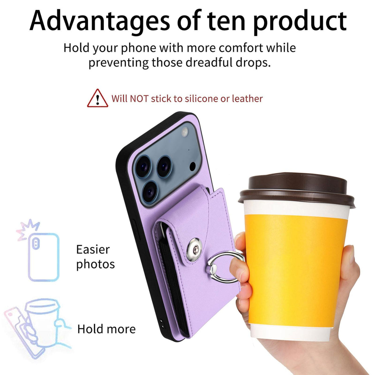 Compatible with iPhone 18 Pro Max & 17 Pro Max Organ Card Bag Ring Holder Phone Case with Long Lanyard - Purple