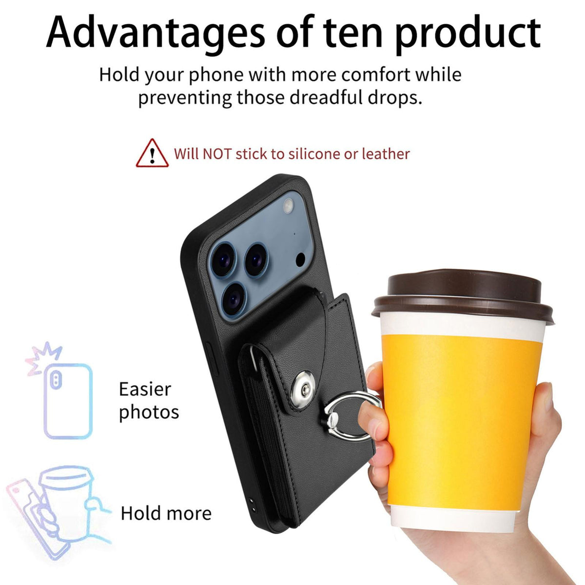 Compatible with iPhone 18 Pro Max & 17 Pro Max Organ Card Bag Ring Holder Phone Case with Long Lanyard - Black