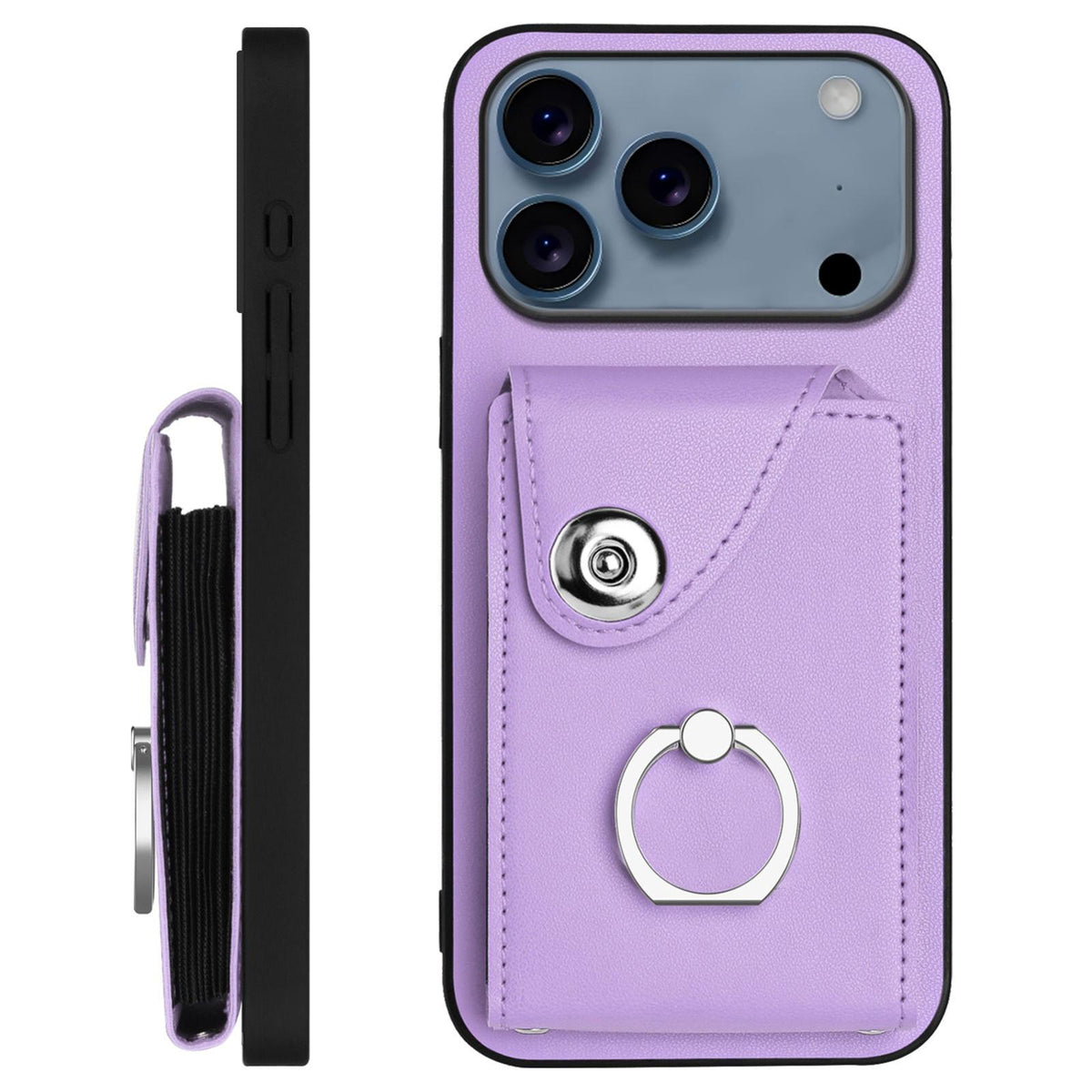 Compatible with iPhone 18 Pro & 17 Pro Organ Card Bag Ring Holder Phone Case with Long Lanyard - Purple