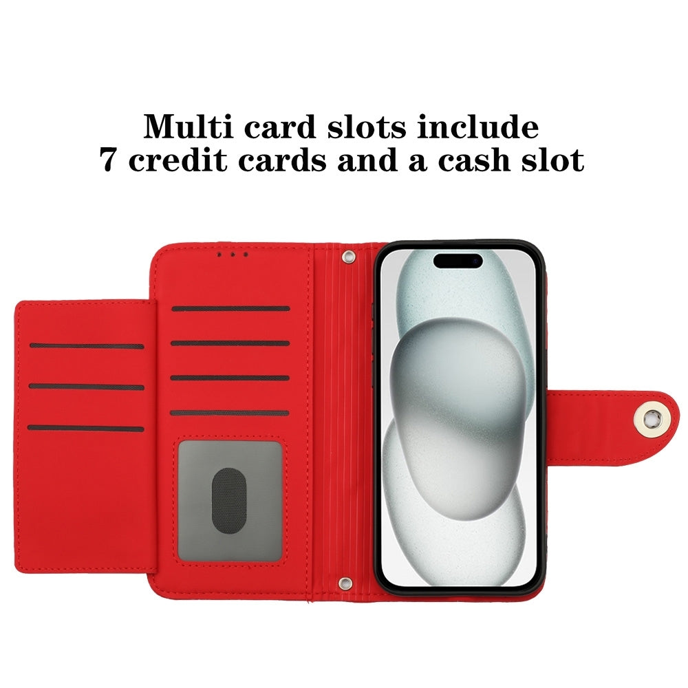 For iPhone 16e Rhombic Texture Flip Leather Phone Case with Lanyard(Red)