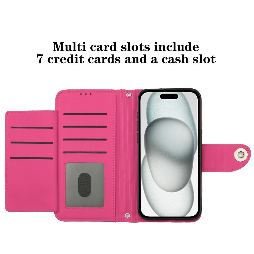 For iPhone 16e Rhombic Texture Flip Leather Phone Case with Lanyard(Rose Red)