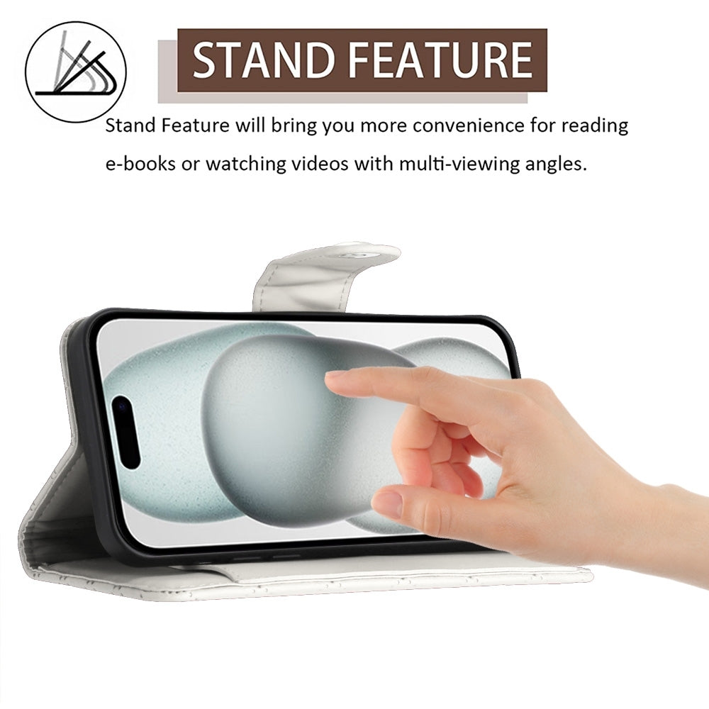 For iPhone 16e Rhombic Texture Flip Leather Phone Case with Lanyard(White)