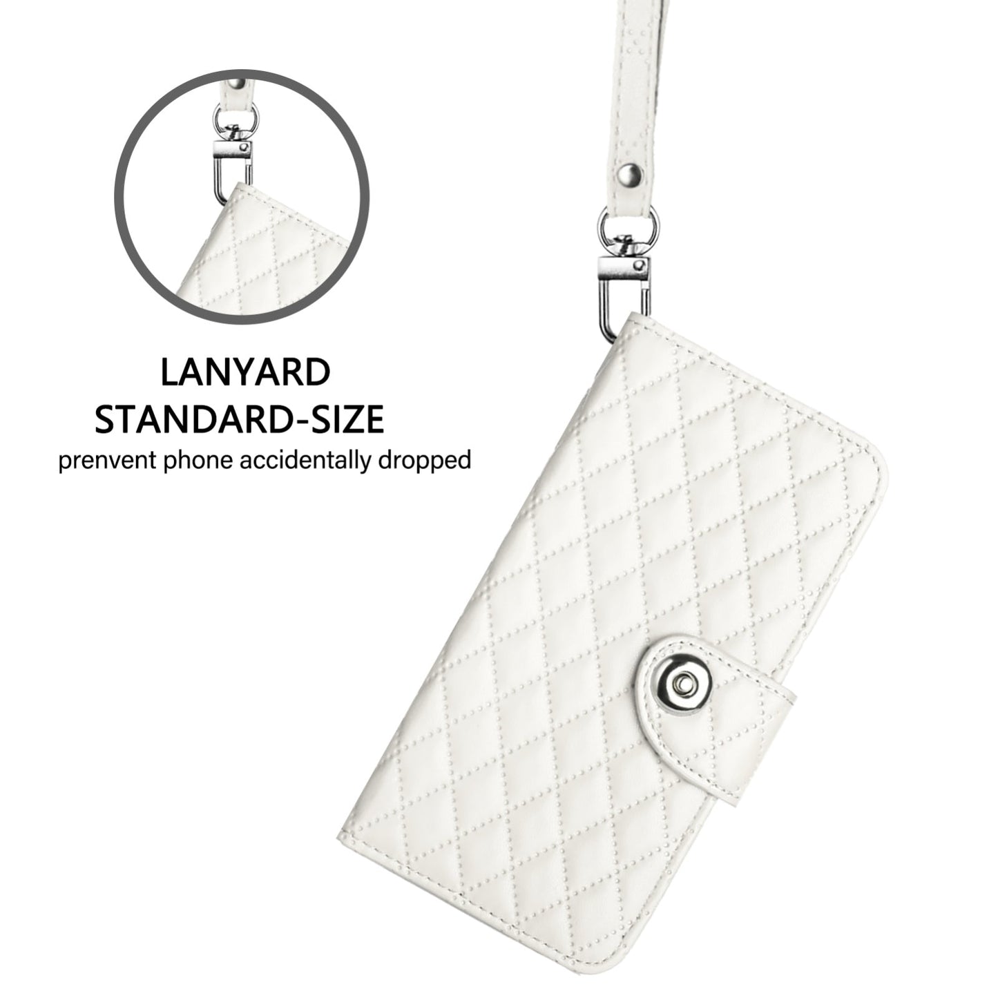 For iPhone 16e Rhombic Texture Flip Leather Phone Case with Lanyard(White)