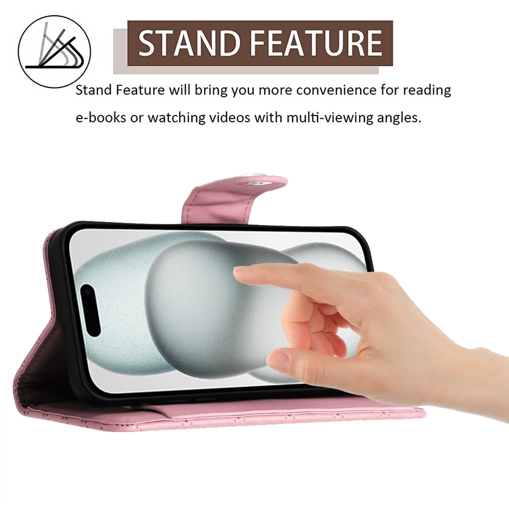 For iPhone 16e Rhombic Texture Flip Leather Phone Case with Lanyard(Pink)