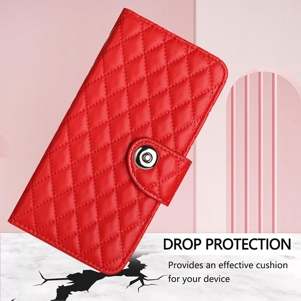 Compatible with iPhone 18 Pro Max & 17 Pro Max Rhombic Texture Flip Leather Phone Case with Lanyard - Red