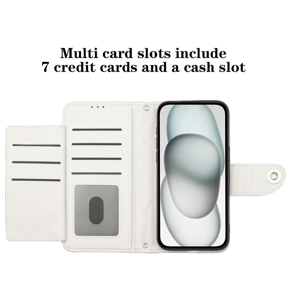 Compatible with iPhone 18 Pro Max & 17 Pro Max Rhombic Texture Flip Leather Phone Case with Lanyard - White