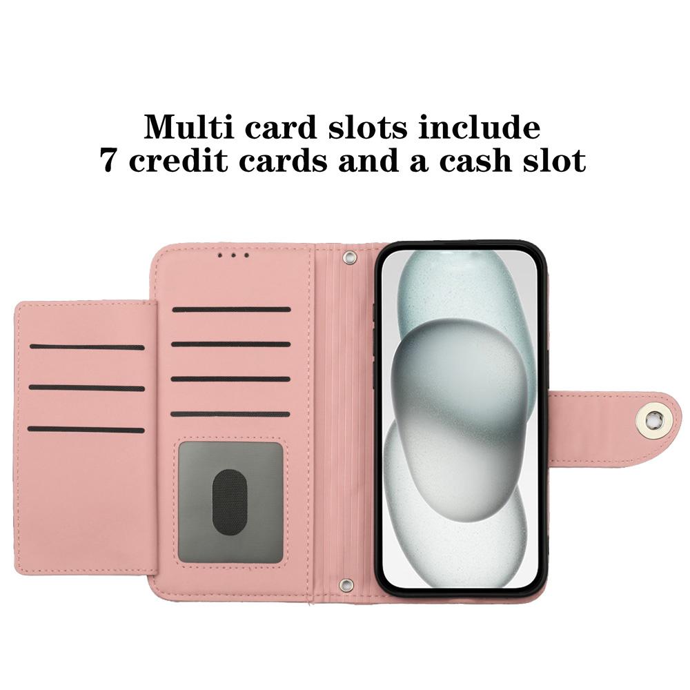Compatible with iPhone 18 Pro Max & 17 Pro Max Rhombic Texture Flip Leather Phone Case with Lanyard - Coral Pink