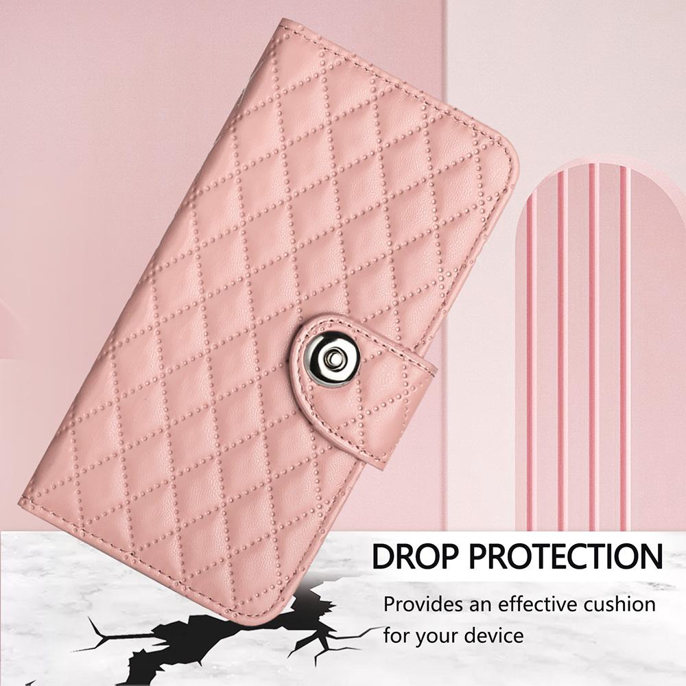 Compatible with iPhone 18 Pro Max & 17 Pro Max Rhombic Texture Flip Leather Phone Case with Lanyard - Coral Pink