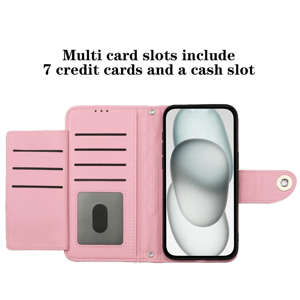 Compatible with iPhone 18 Pro Max & 17 Pro Max Rhombic Texture Flip Leather Phone Case with Lanyard - Pink