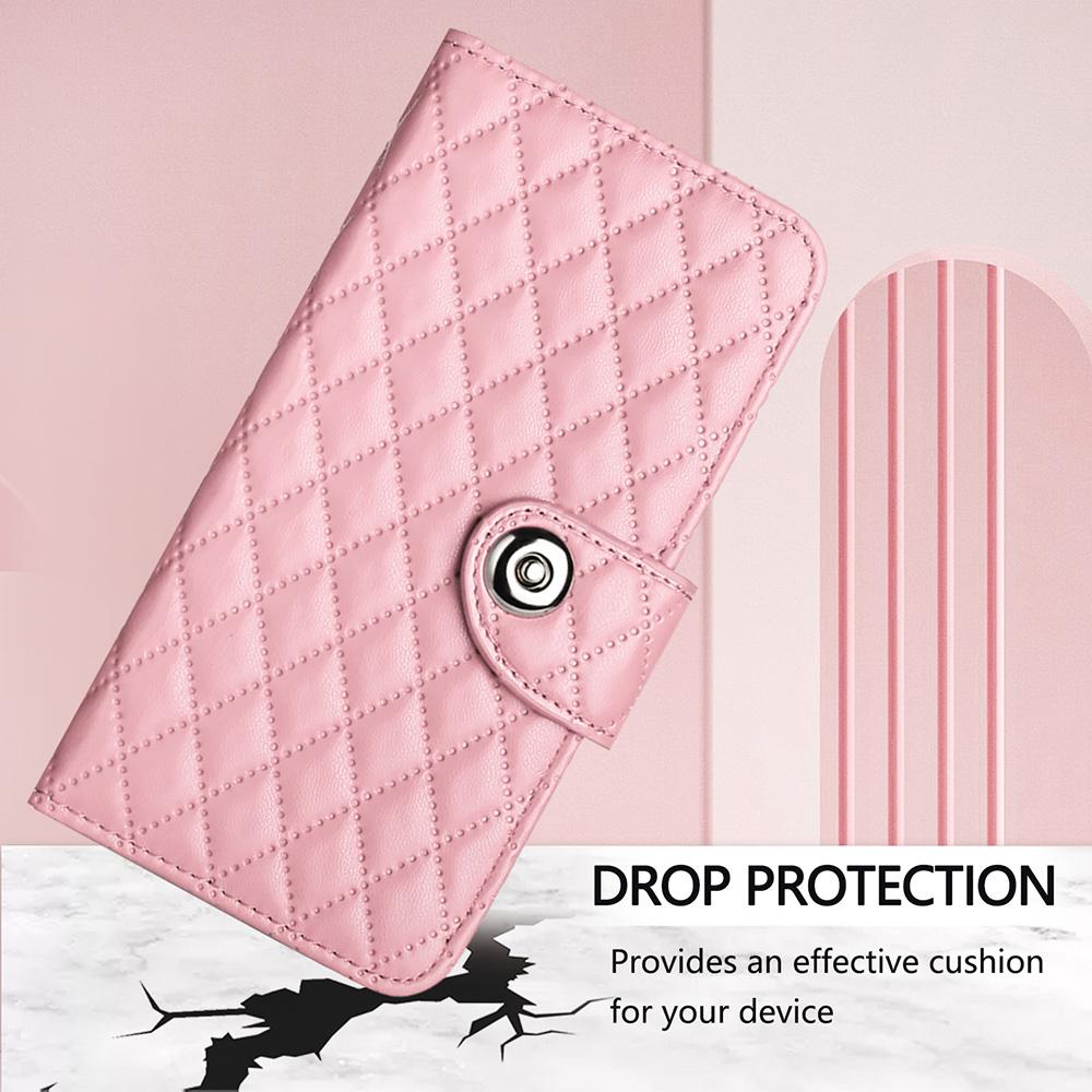 Compatible with iPhone 18 Pro Max & 17 Pro Max Rhombic Texture Flip Leather Phone Case with Lanyard - Pink