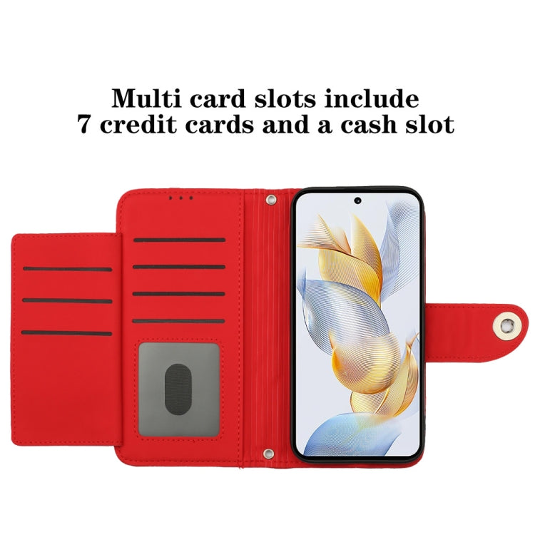 For Honor 90 Rhombic Texture Flip Leather Phone Case with Lanyard(Red)