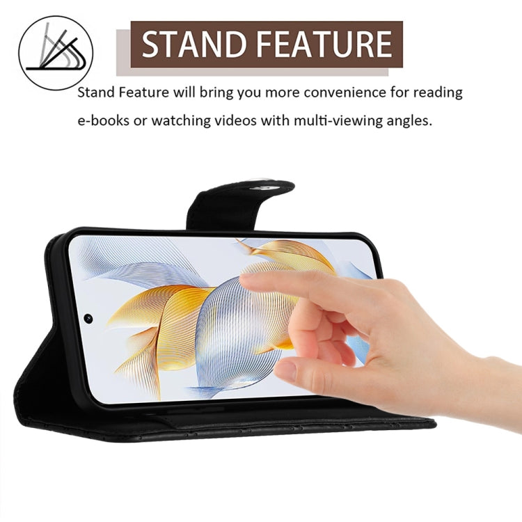 For Honor 90 Rhombic Texture Flip Leather Phone Case with Lanyard(Black)