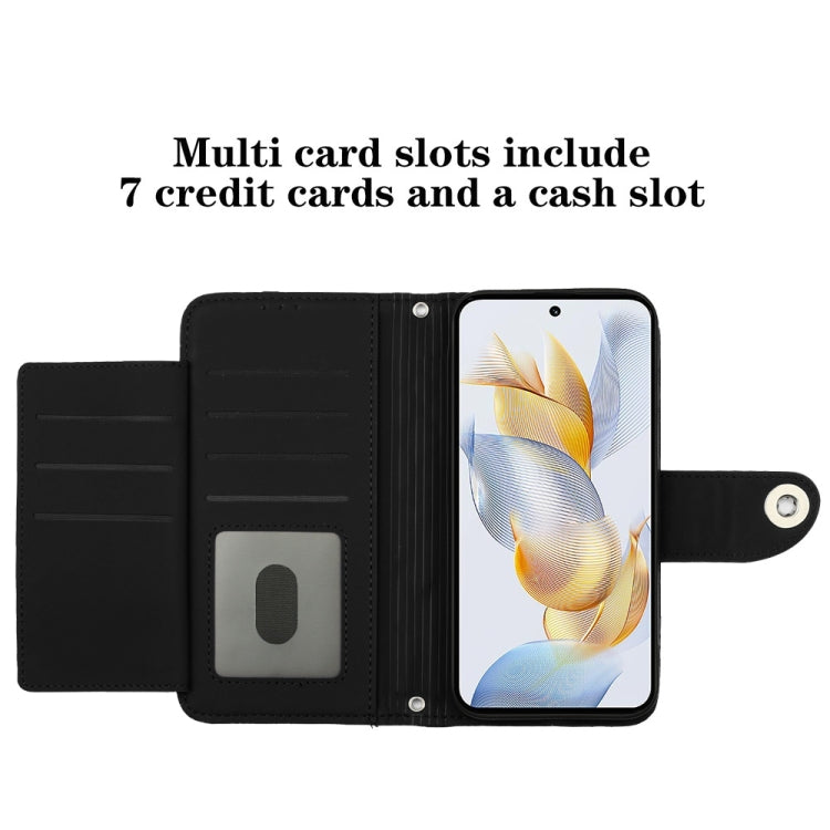 For Honor 90 Rhombic Texture Flip Leather Phone Case with Lanyard(Black)