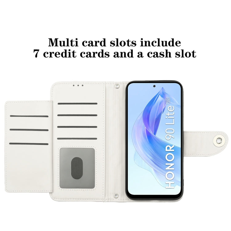 For Honor 90 Lite Rhombic Texture Flip Leather Phone Case with Lanyard(White)