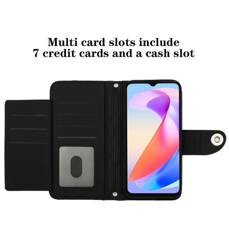 For Honor X6a Rhombic Texture Flip Leather Phone Case with Lanyard(Black)