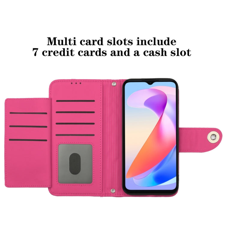 For Honor X6a Rhombic Texture Flip Leather Phone Case with Lanyard(Rose Red)