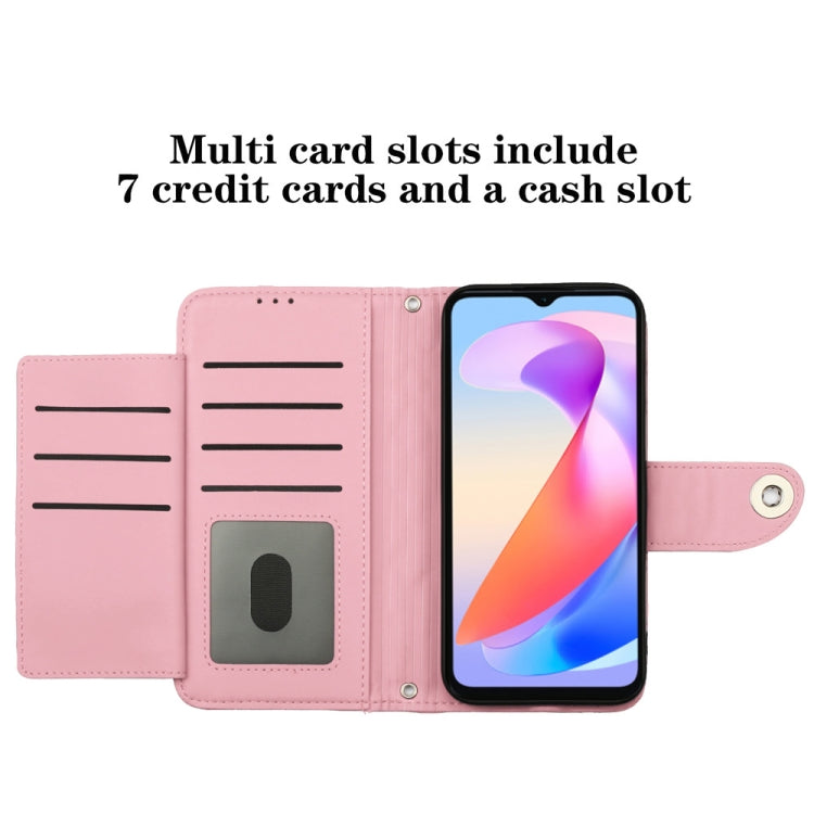 For Honor X6a Rhombic Texture Flip Leather Phone Case with Lanyard(Pink)