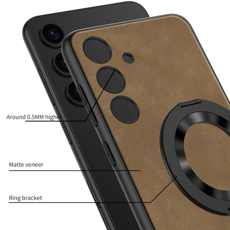 For Samsung Galaxy S24 5G GKK Skin Feel Frosted Leather MagSafe Magnetic Phone Case with Holder(Brown)