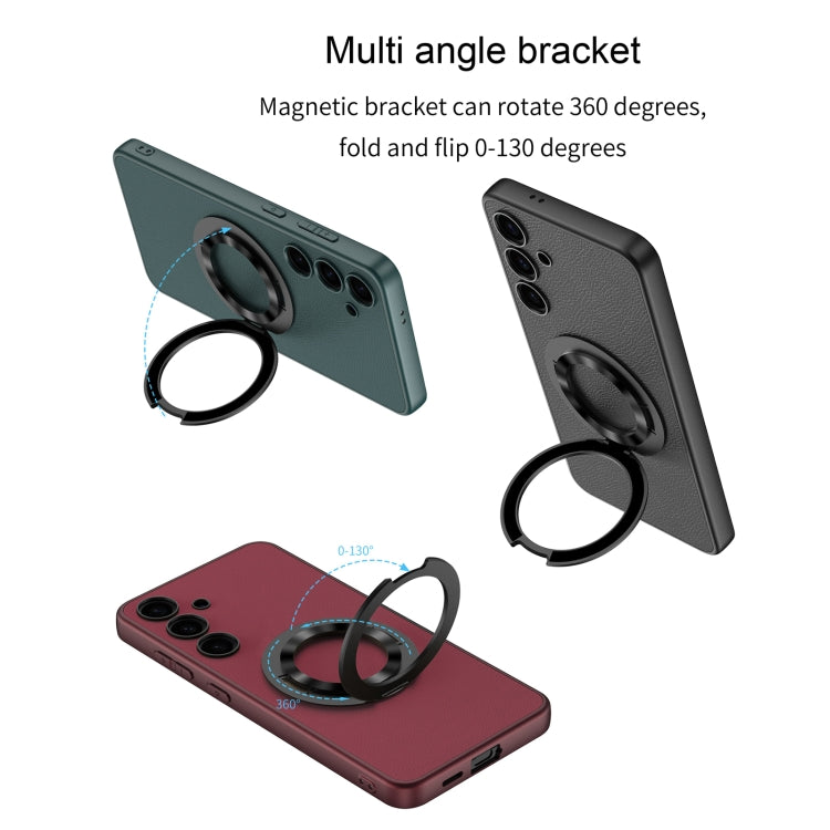 For Samsung Galaxy S24 5G GKK Skin Feel Leather MagSafe Magnetic Phone Case with Holder(Green)