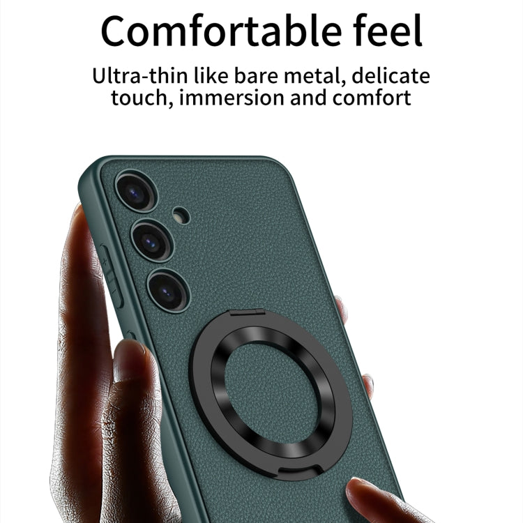 For Samsung Galaxy S24 5G GKK Skin Feel Leather MagSafe Magnetic Phone Case with Holder(Green)