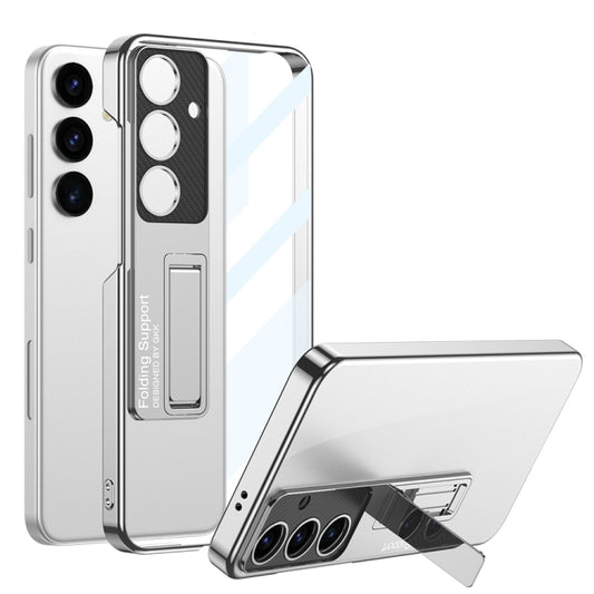 For Samsung Galaxy S24 5G GKK Electroplating Full Coverage Protective Phone Case with Holder(Silver)
