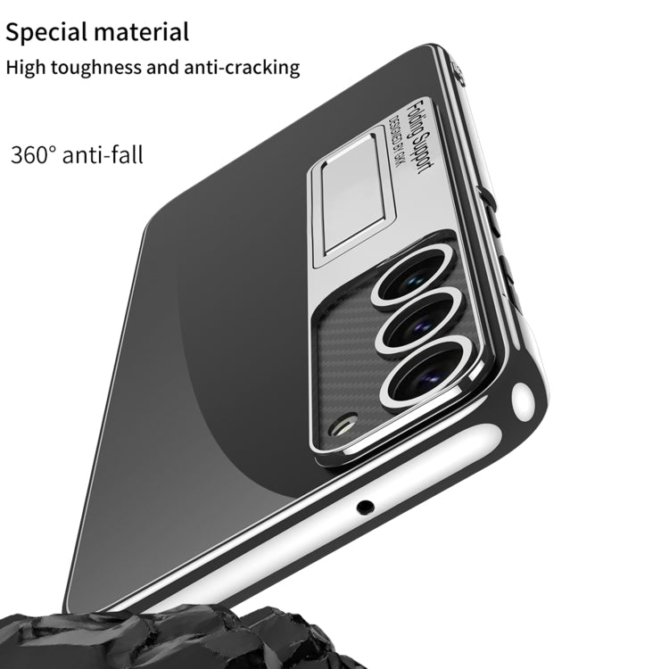 For Samsung Galaxy S24 5G GKK Electroplating Full Coverage Protective Phone Case with Holder(Silver)