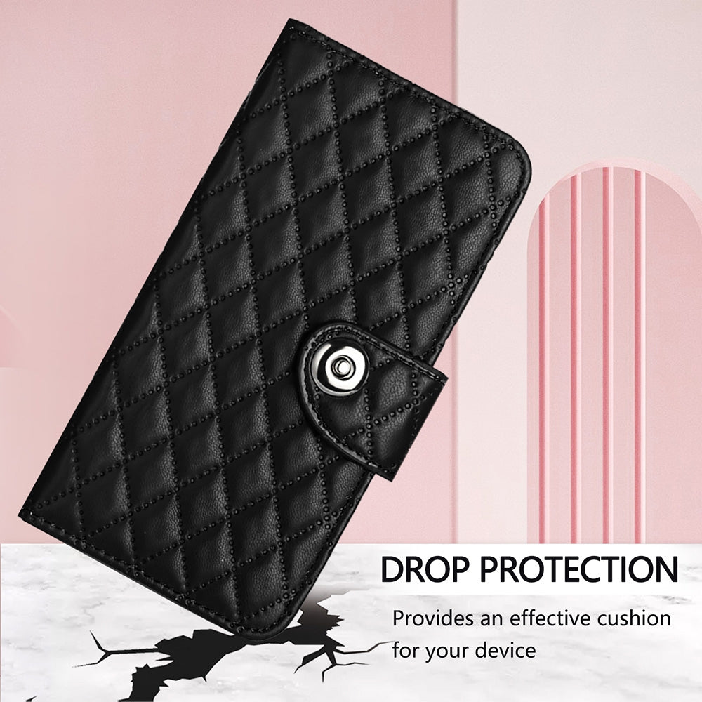 For Motorola Edge 30 Pro / Edge+ 2022 Rhombic Texture Flip Leather Phone Case with Lanyard(Black)
