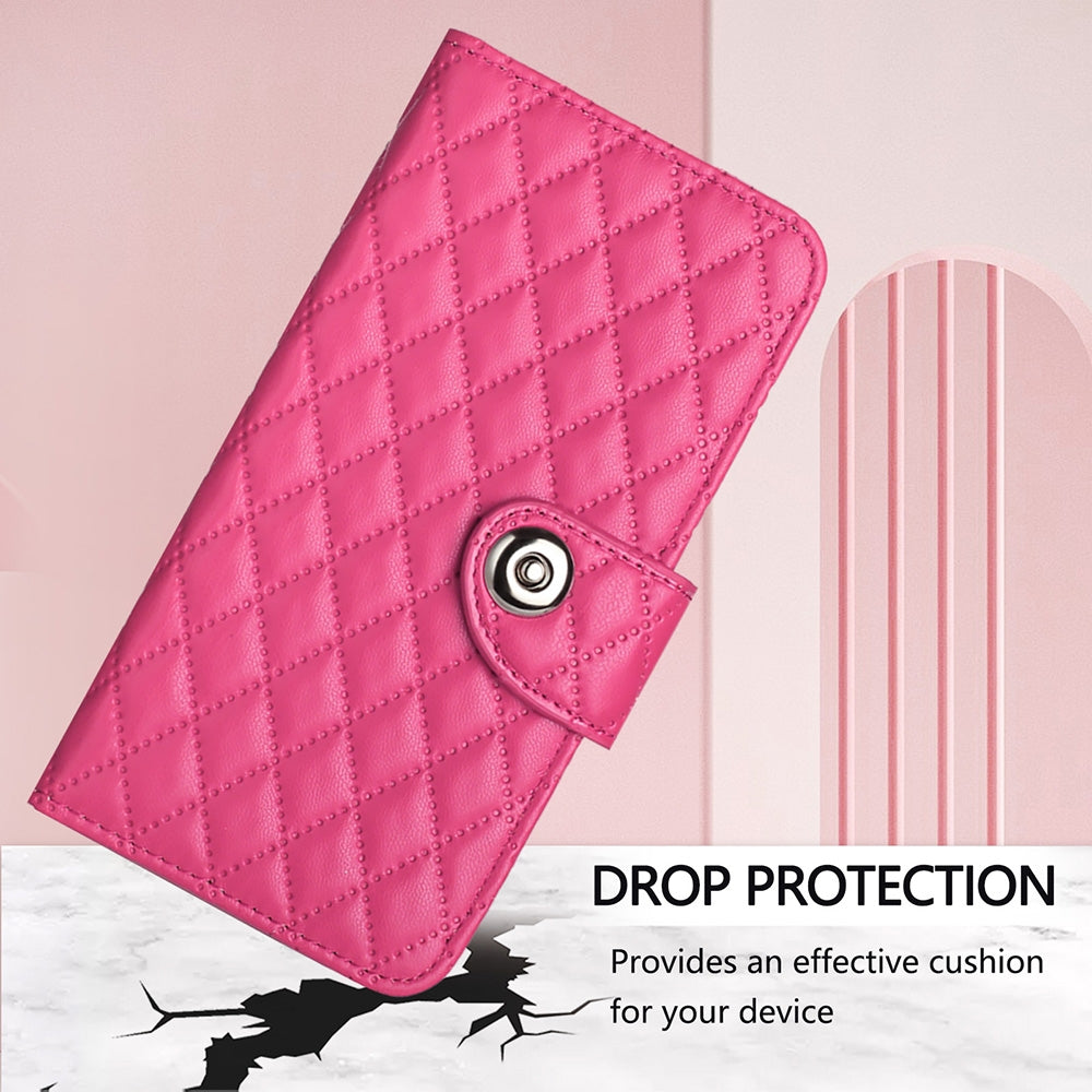 For Motorola Edge 30 Pro / Edge+ 2022 Rhombic Texture Flip Leather Phone Case with Lanyard(Rose Red)