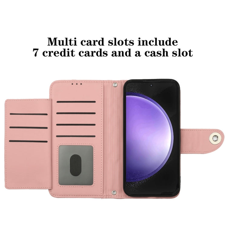 For Samsung Galaxy S24 5G Rhombic Texture Flip Leather Phone Case with Lanyard(Coral Pink)